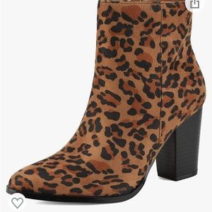 NEW Womens suede/leopard chunky heel ankle boots